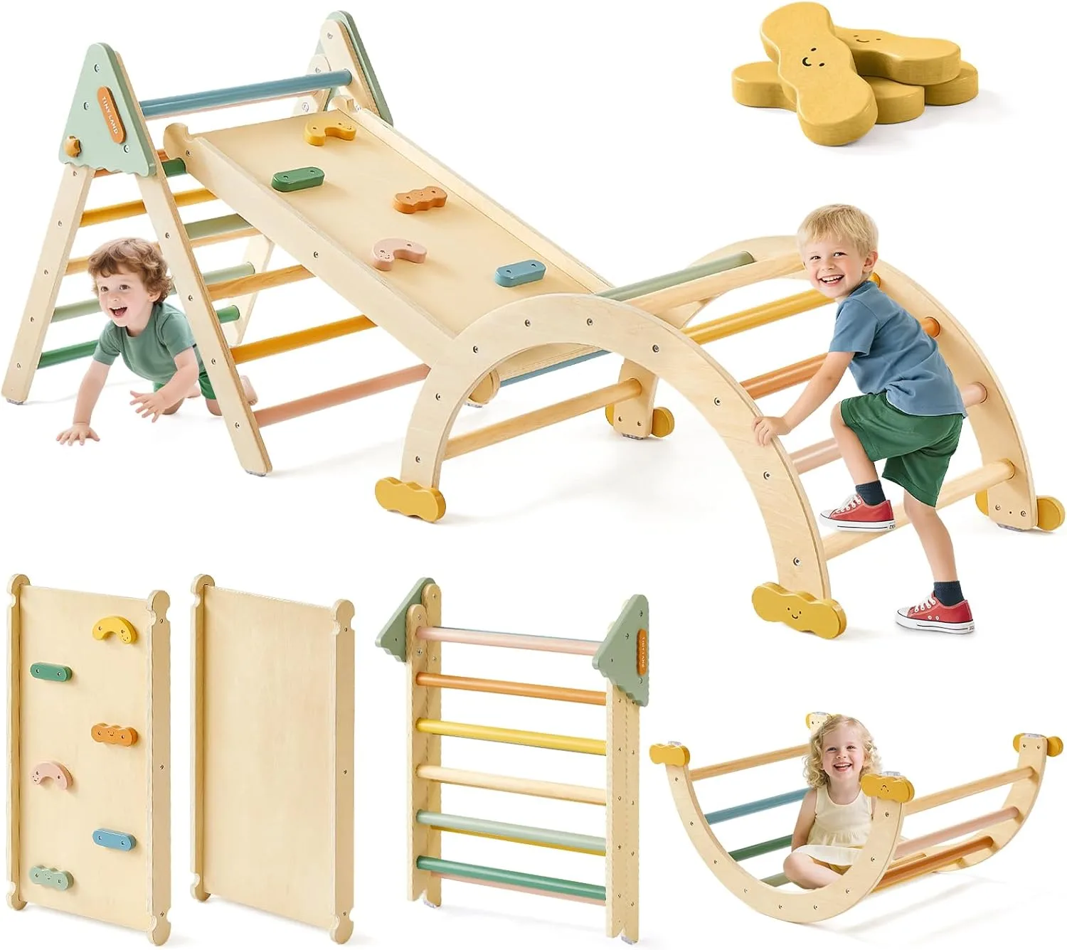 Tiny Land Pikler Triangle Set, 7-in-1 Foldable Montessori Toddler Climbing Toys